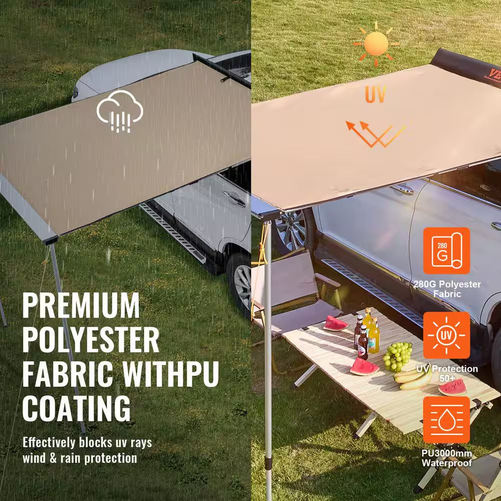 Car Side Awning, Large 4.6 Ft. X 6.6 Ft. Shade Coverage Vehicle Awning, Pu3000Mm UV 50+ Retractable Car Awning