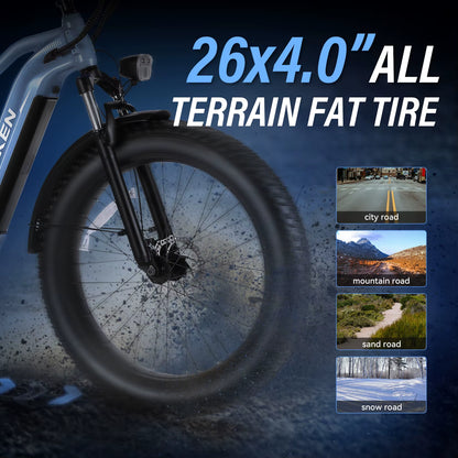 Electric Bike 26" X 4.0 Fat Tire Electric Bike,Peak 1500W Motor Ebike for Adults with 48V 720WH Removable Battery, up to 60Miles