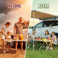 4.6 Ft. X 6.6 Ft. Car Side Awning, Retractable Vehicle Shade with UV50+ Waterproof Storage Bag, Suitable for Truck, SUV — Before & After