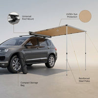 4.6 Ft. X 6.6 Ft. Car Side Awning, Retractable Vehicle Shade with UV50+ Waterproof Storage Bag, Suitable for Truck, SUV — infographic