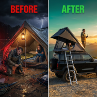 Roof Top Tent Hardshell Rooftop Tent for Van SUV Truck Car Overland Tent Camping for 2-3 Person with Ladder — Before & After
