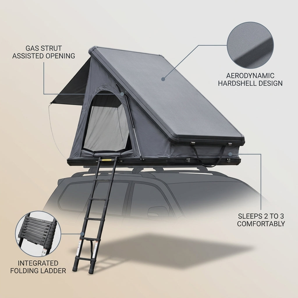 Roof Top Tent Hardshell Rooftop Tent for Van SUV Truck Car Overland Tent Camping for 2-3 Person with Ladder — infographic