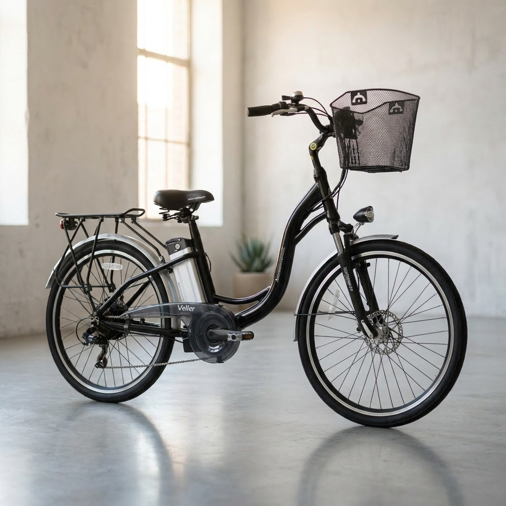 350W Electric Beach Cruiser Electric Bike, Black — Studio Shot