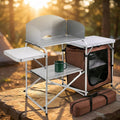 Camp Kitchen Table 2-Tier Kitchen with Zippered Bag Portable Folding Cook Table for BBQ, Party and Camping, Brown