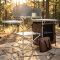 Portable Folding Cook Table for BBQ, Party, Camping, Brown Color, Outdoor Camp Table 2-Tier, Camping Kitchen Table with Zippered Bag